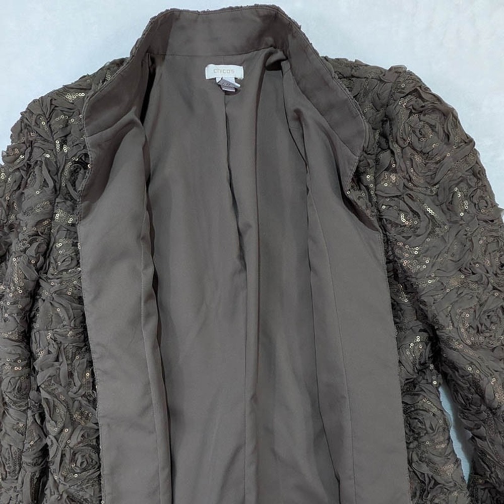 Chico's Rosette Evening Jacket Womens S Brown Vintage Glam Eclectic Grandma Luxe - Picture 4 of 11